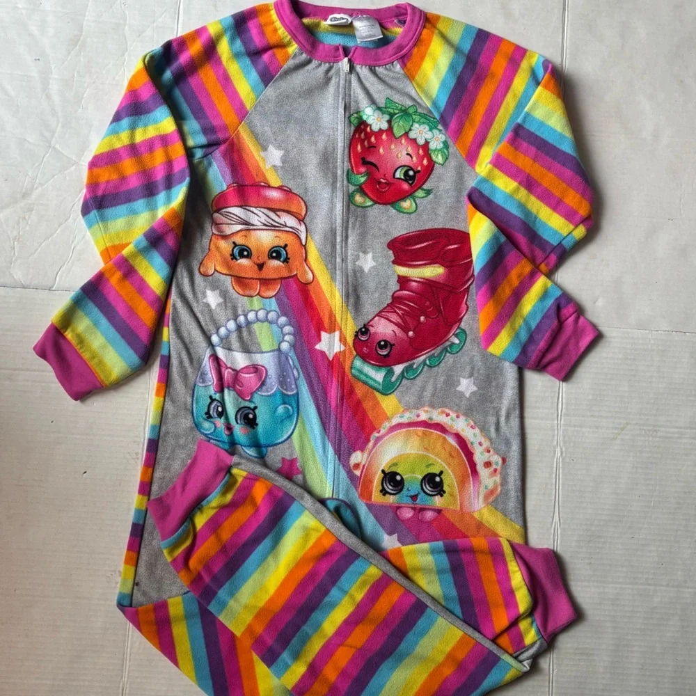 Shopkins Girls 14/16 Fleece Rainbow Footless Pajama Onesie Sleeper Colorful 2017 - Picture 5 of 10